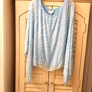 Belle France made in Italy Blue White Flowy Zebra Kimono/Smock blouse. NWT!